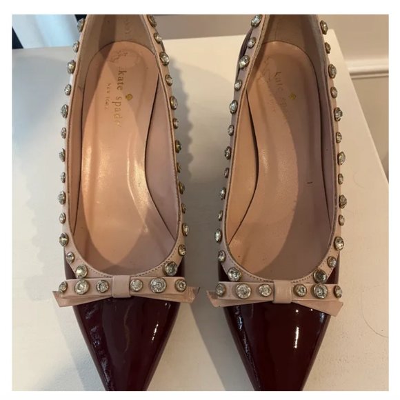 Kate Spade Mckayla Red Chestnut/Patent Pale Pink Nappa pump heels shoes size 7.5 - Picture 2 of 4